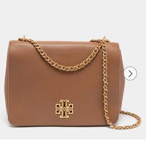 Tory Burch Brown Leather Britten Flap Crossbody Bag